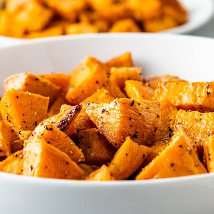 a close up of roasted sweet potatoes