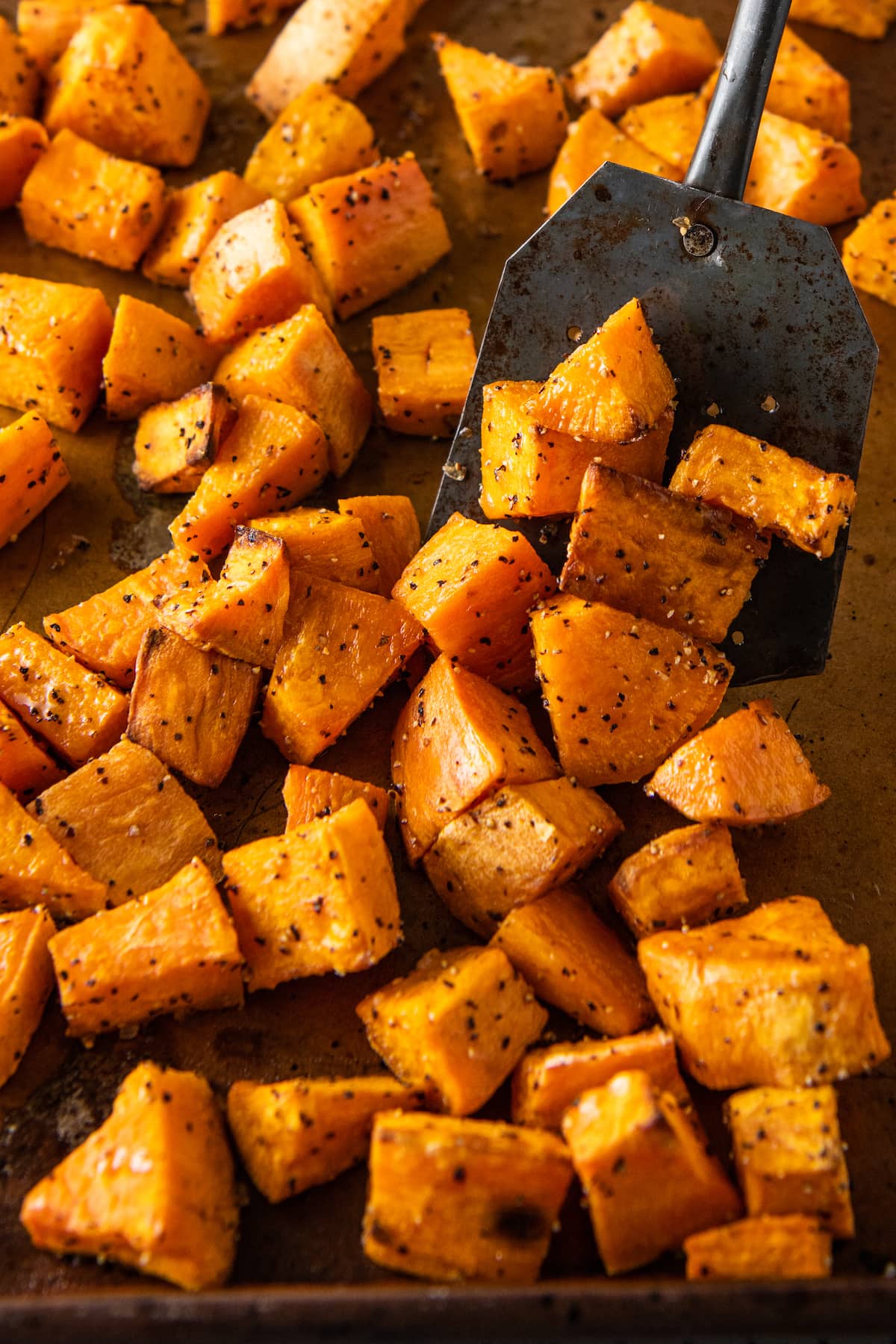 a close up of roasted sweet potatoes
