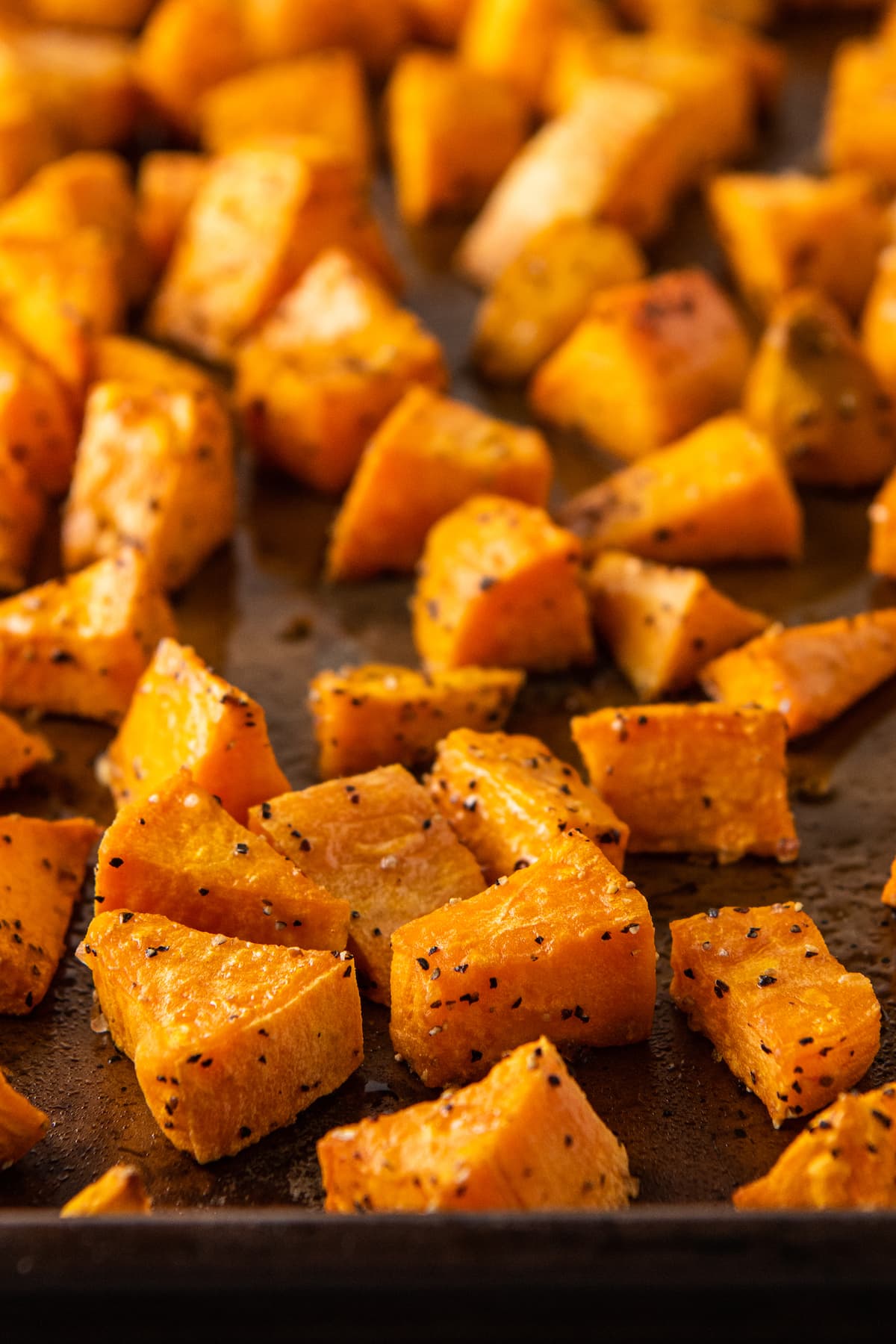 a close up of roasted sweet potatoes