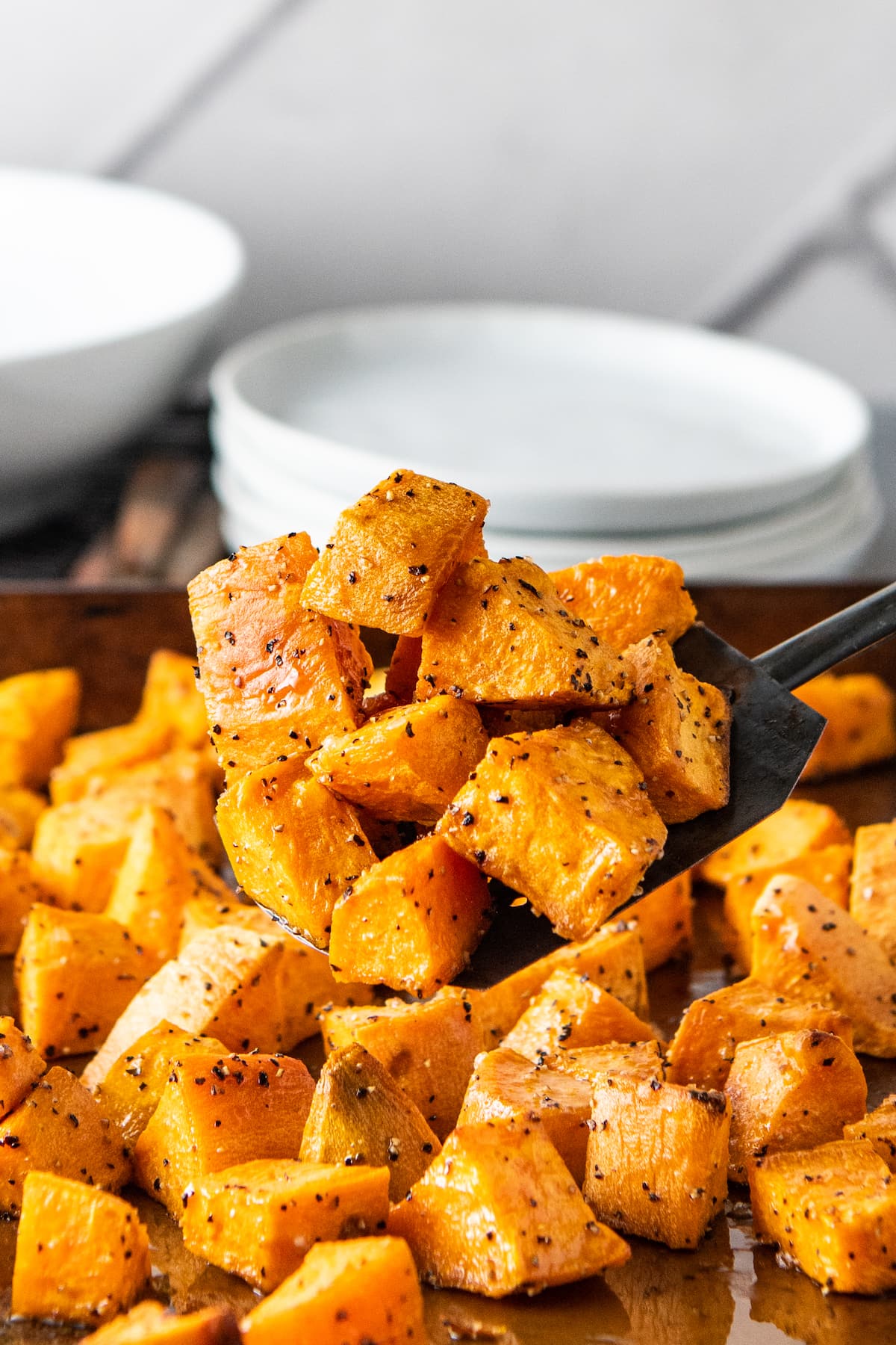 a close up of roasted sweet potatoes