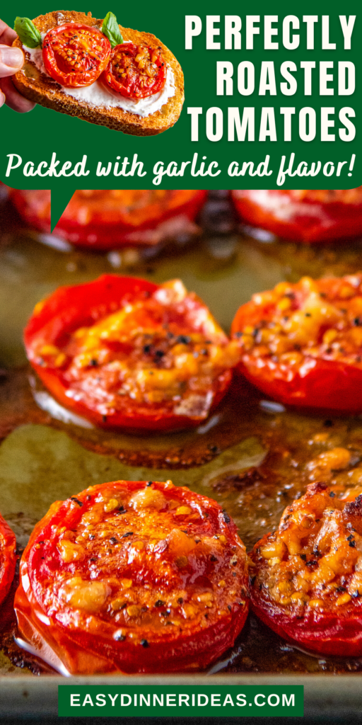 Roasted tomatoes on a cookie sheet.