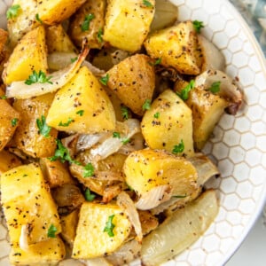 a plate of air fried onions and potatoes