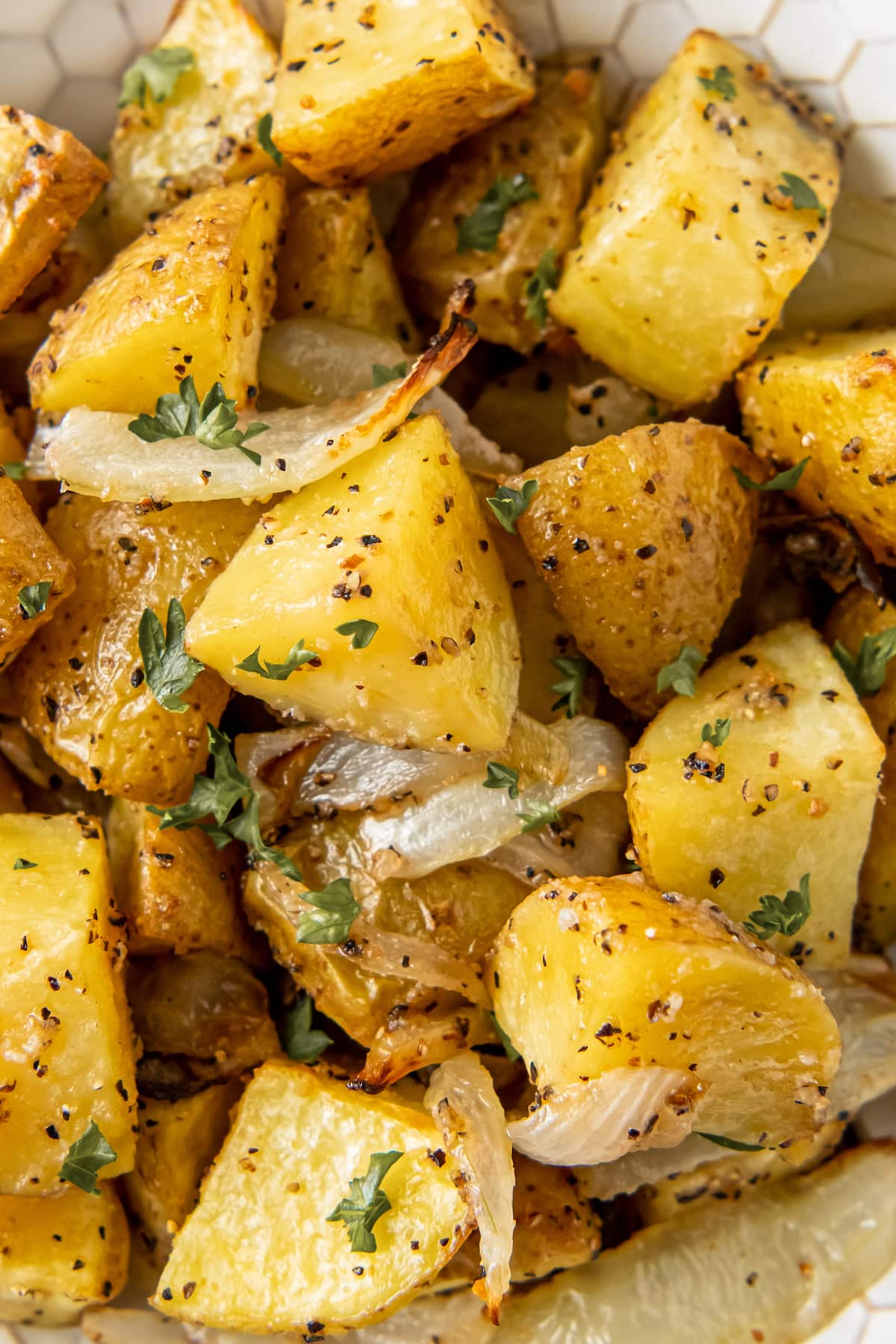 Fried potatoes and onions with herbs.