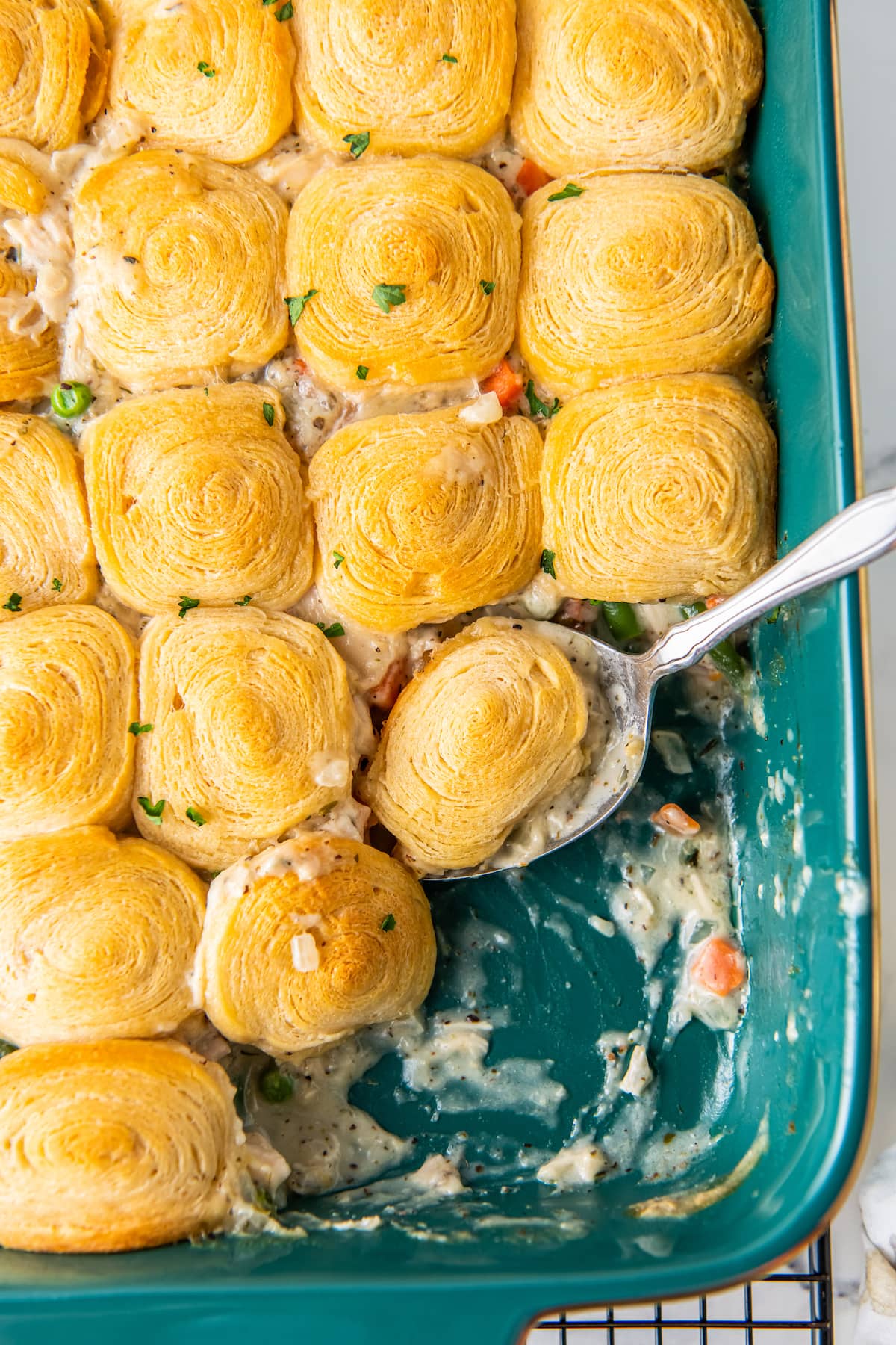 Chicken Pot Pie Casserole with Crescent Roll Dough - Bowl Me Over