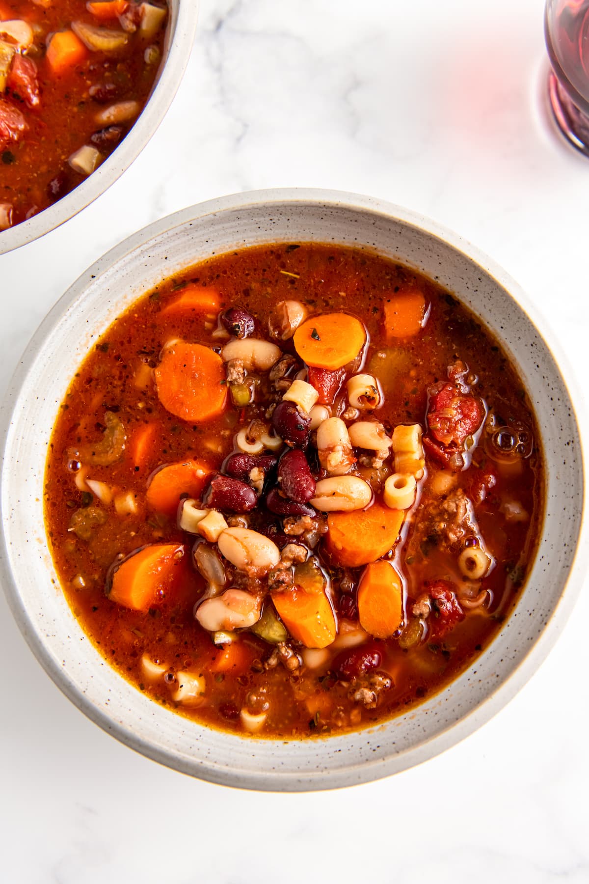 a bowl of crockpot pasta fagioli soup