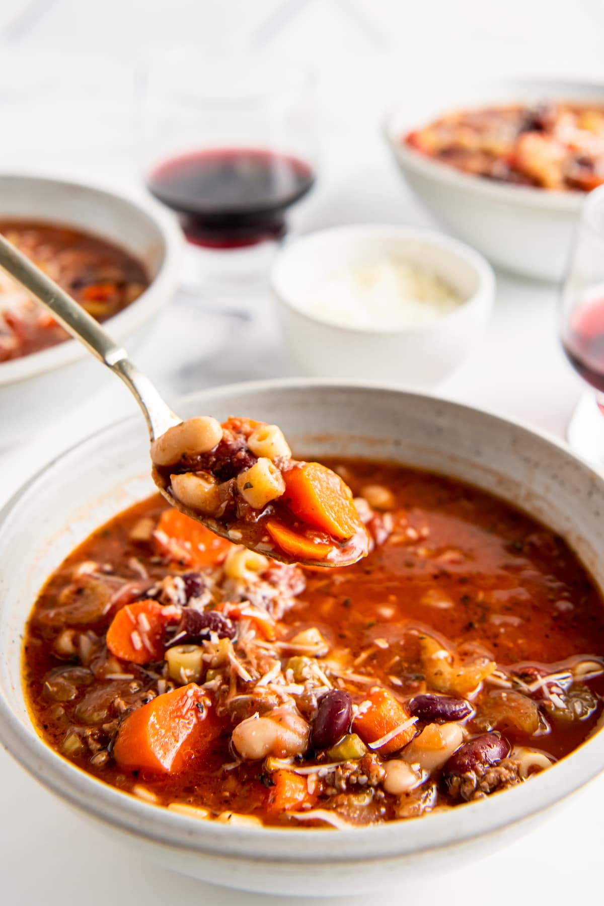 a bowl of crockpot pasta fagioli soup