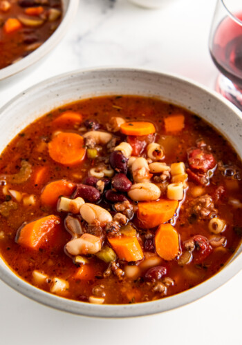 a bowl of crockpot pasta fagioli soup