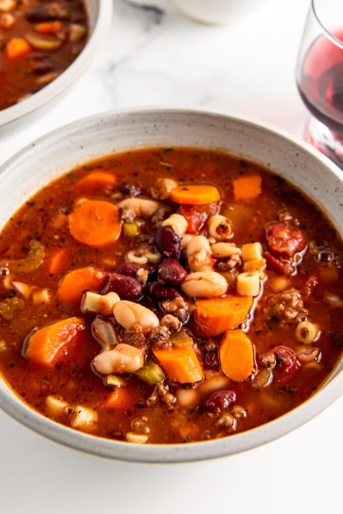 a bowl of crockpot pasta fagioli soup