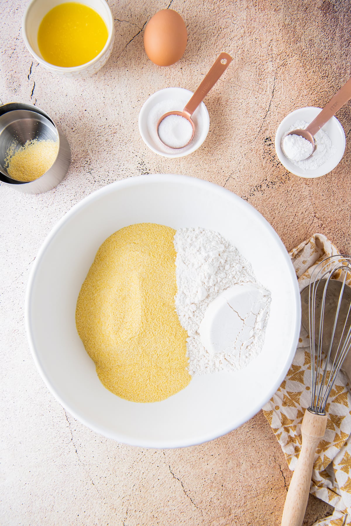 cornbread dry ingredients in a mixing bowl