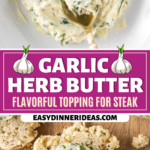 Garlic herb butter mixed in a bowl and spread on a biscuit.