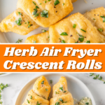 Herb butter brushed crescent rolls on a plate.