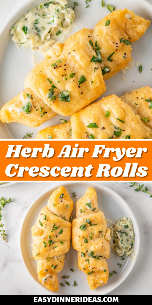 Herb butter brushed crescent rolls on a plate.
