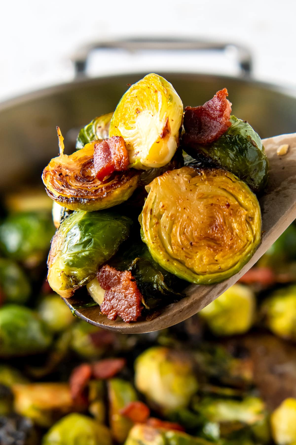 a spoonful of brussels sprouts and bacon