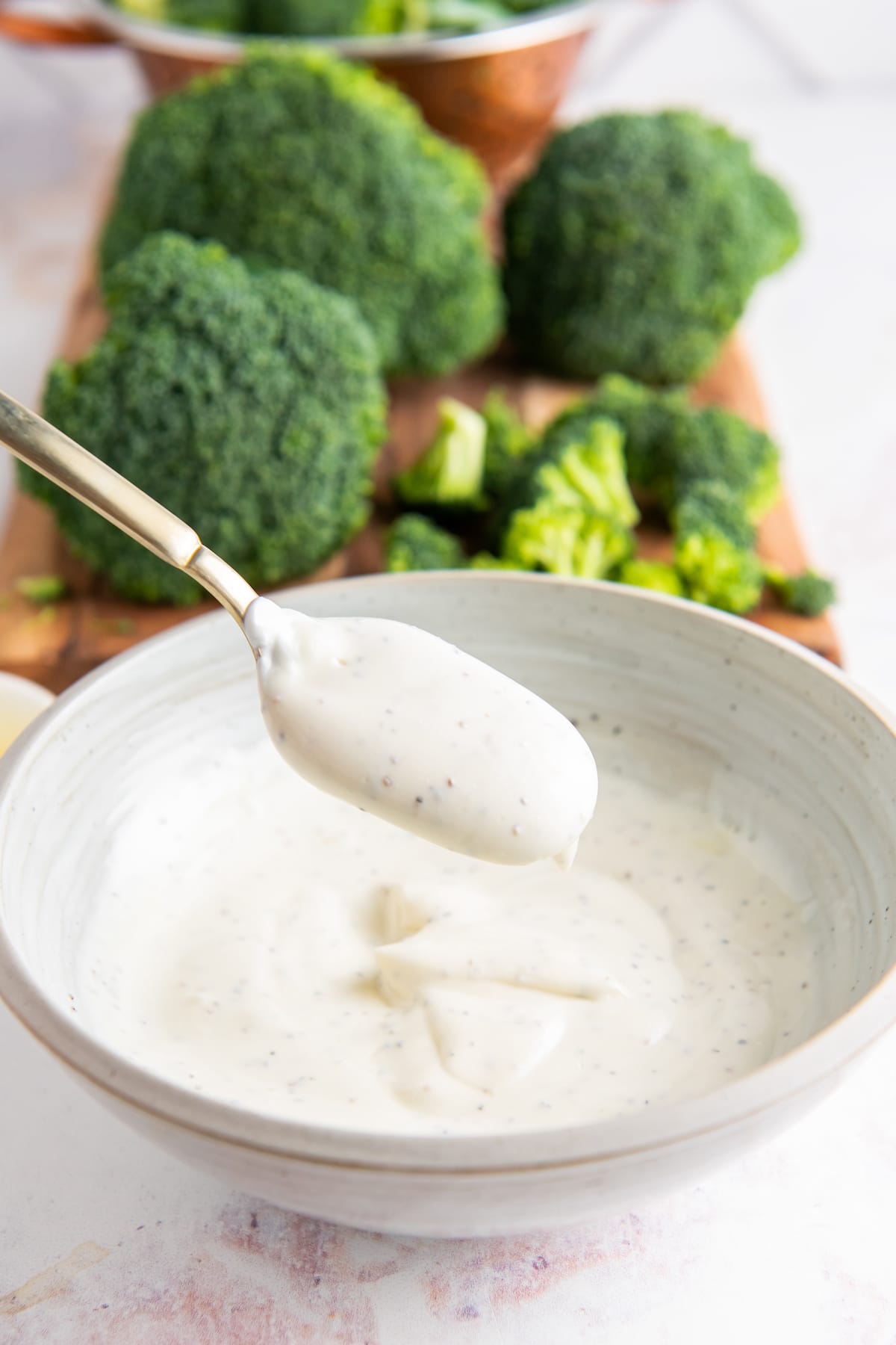 creamy dressing in a small bowl