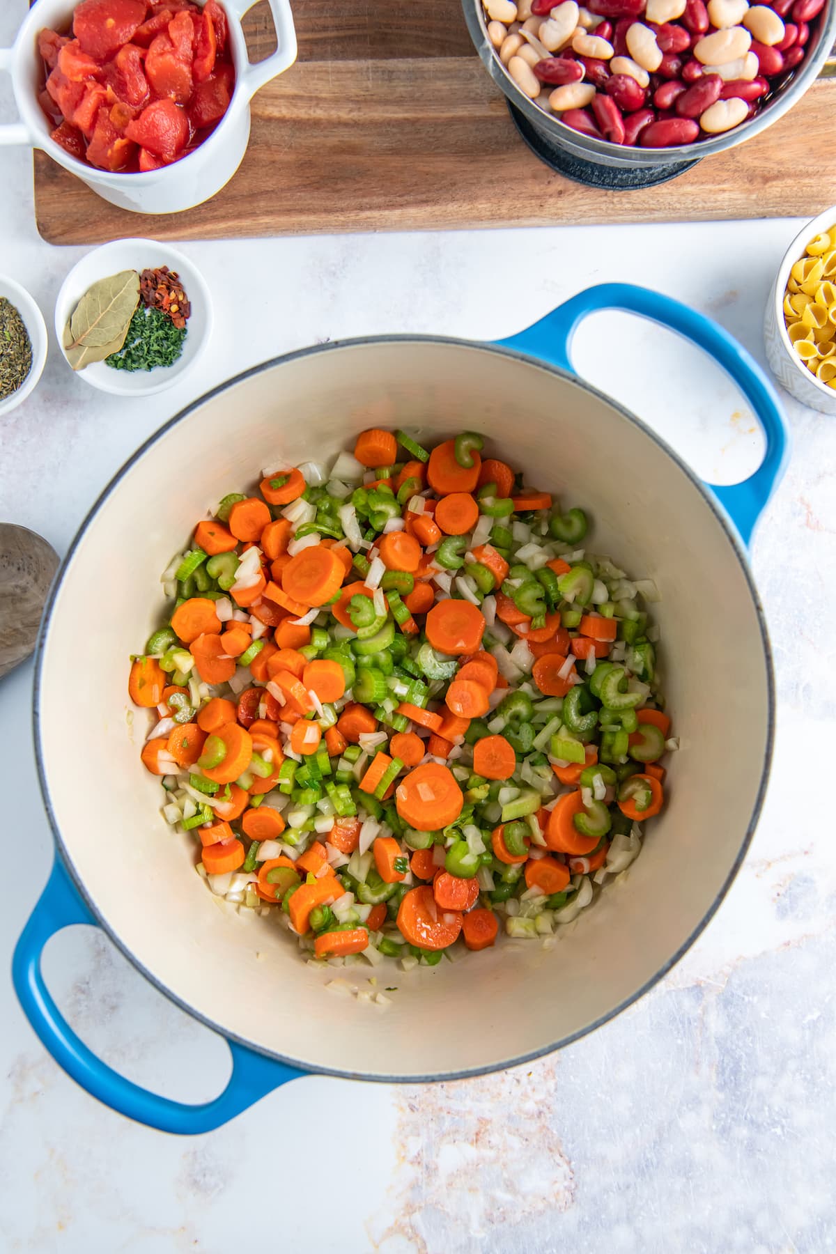 diced vegetables in a large pot