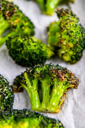 close up of roasted broccoli