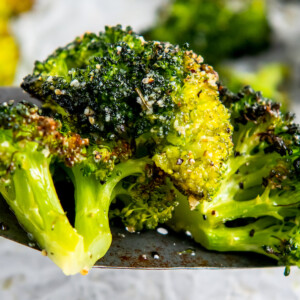 close up of roasted broccoli