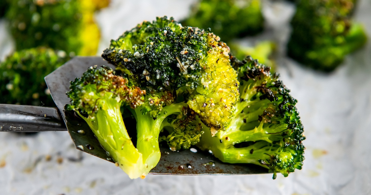 close up of roasted broccoli