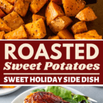 Sweet potatoes on a plate with a chicken leg.