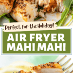 Mahi mahi on a plate and a fork picking up a bite.