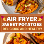 Sweet potatoes with butter, chives, bacon and seasonings.