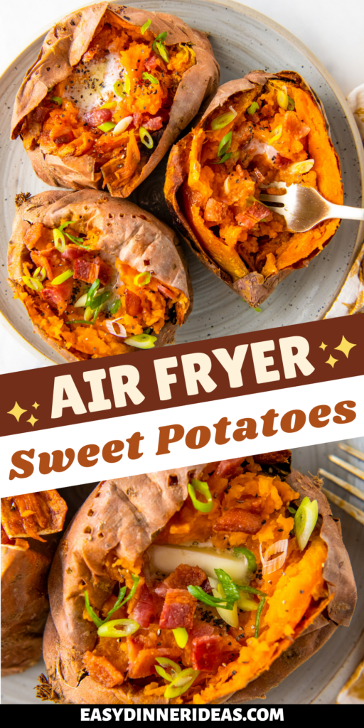Sweet potatoes with butter, chives and bacon stuffed inside.