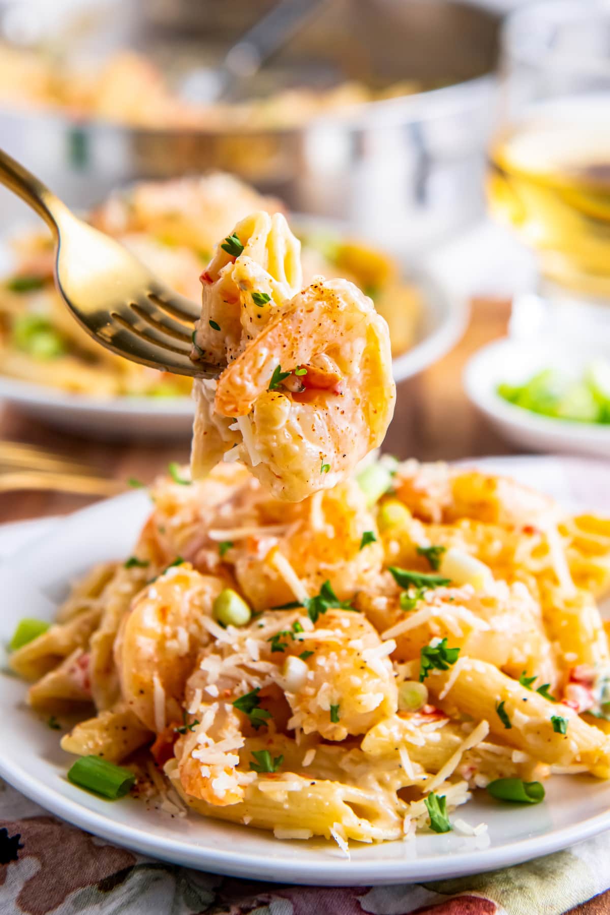 A plate of cajun shrimp pasta.
