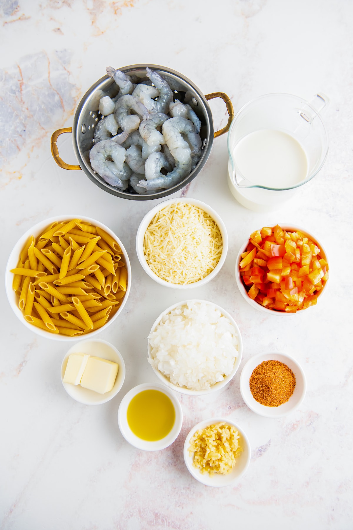 Ingredients needed to make cajun shrimp.