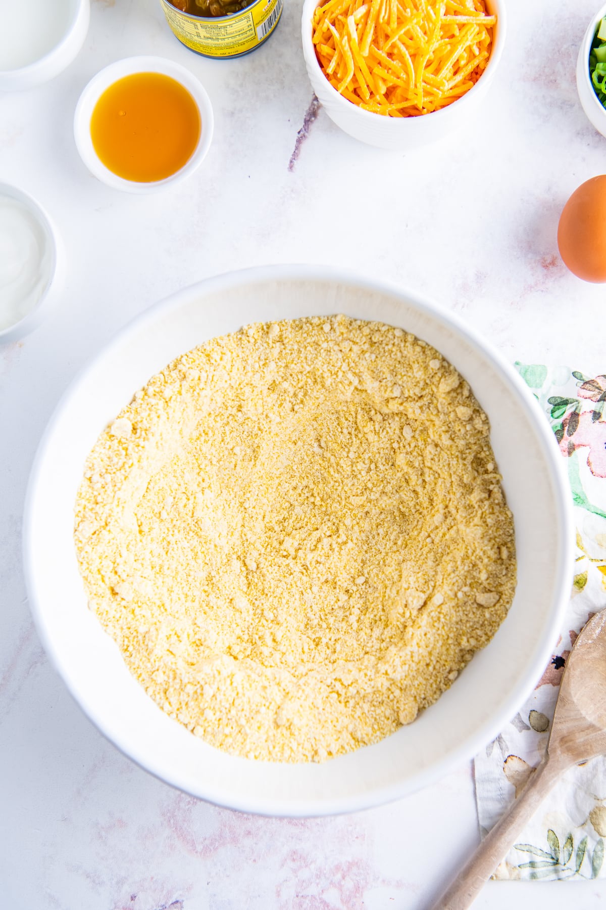 dried jiffy cornbread mix in a bowl