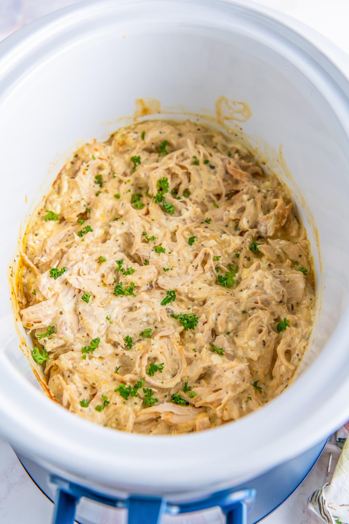 creamy shredded chicken in a crockpot