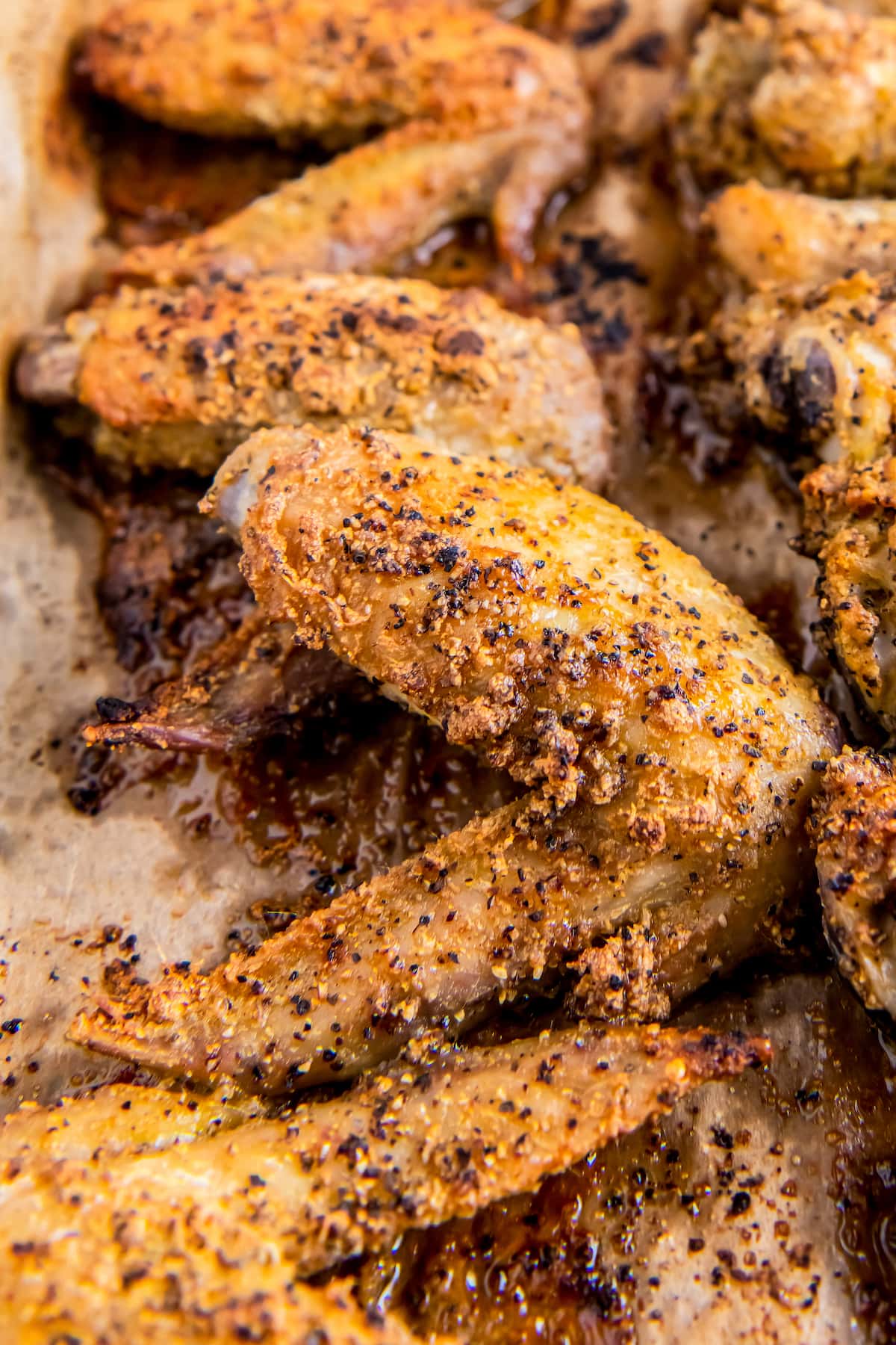 close up of crispy chicken wings