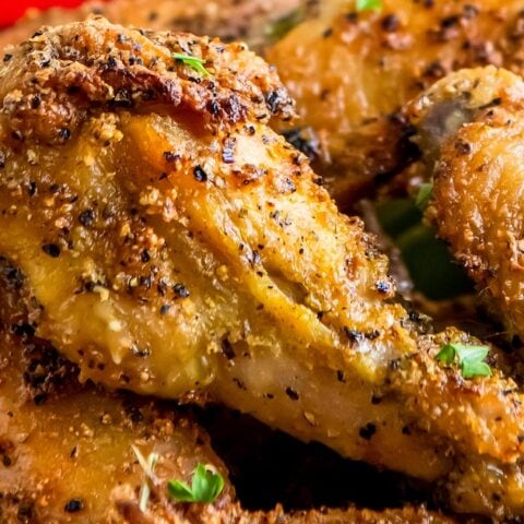 close up of crispy chicken wings