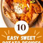 Sweet potato stuffed with butter, bacon, and green onions.