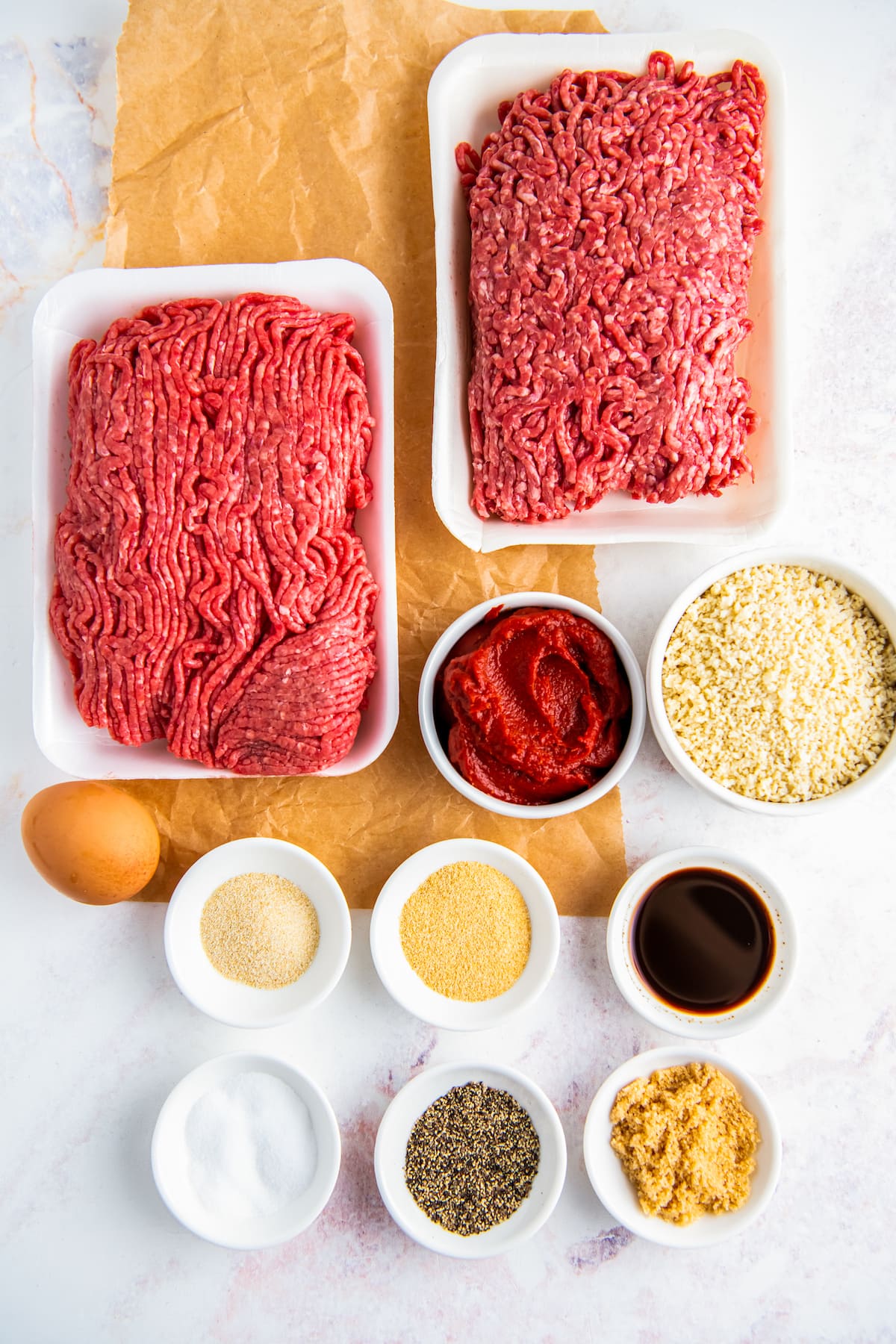 Ingredients needed for easy meatloaf.