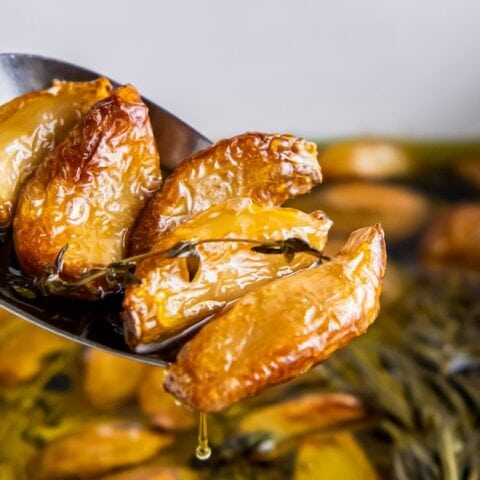 Close up of roasted garlic.