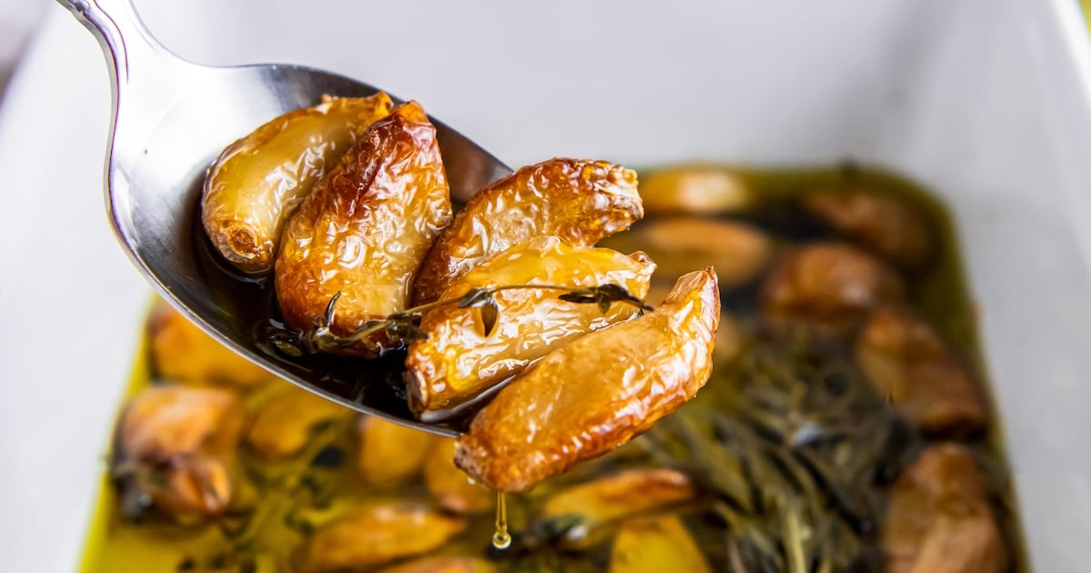 Close up of roasted garlic.