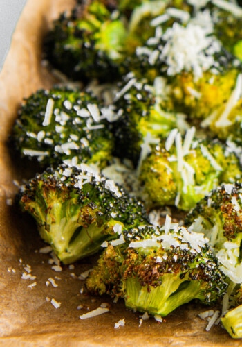Roasted broccoli with parmesan cheese.