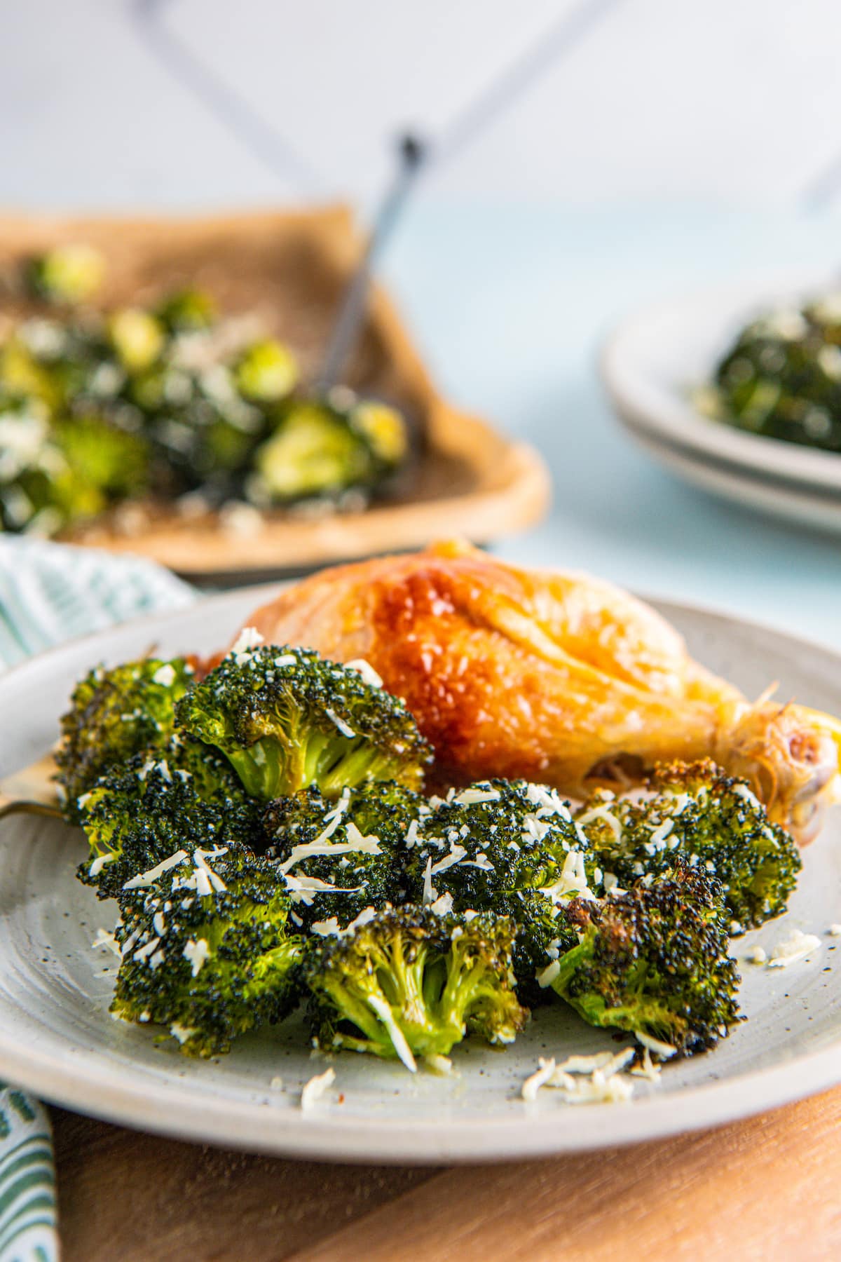 Roasted broccoli and parmesan cheese.