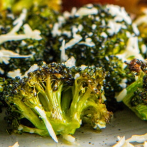 Parmesan roasted broccoli, close up.