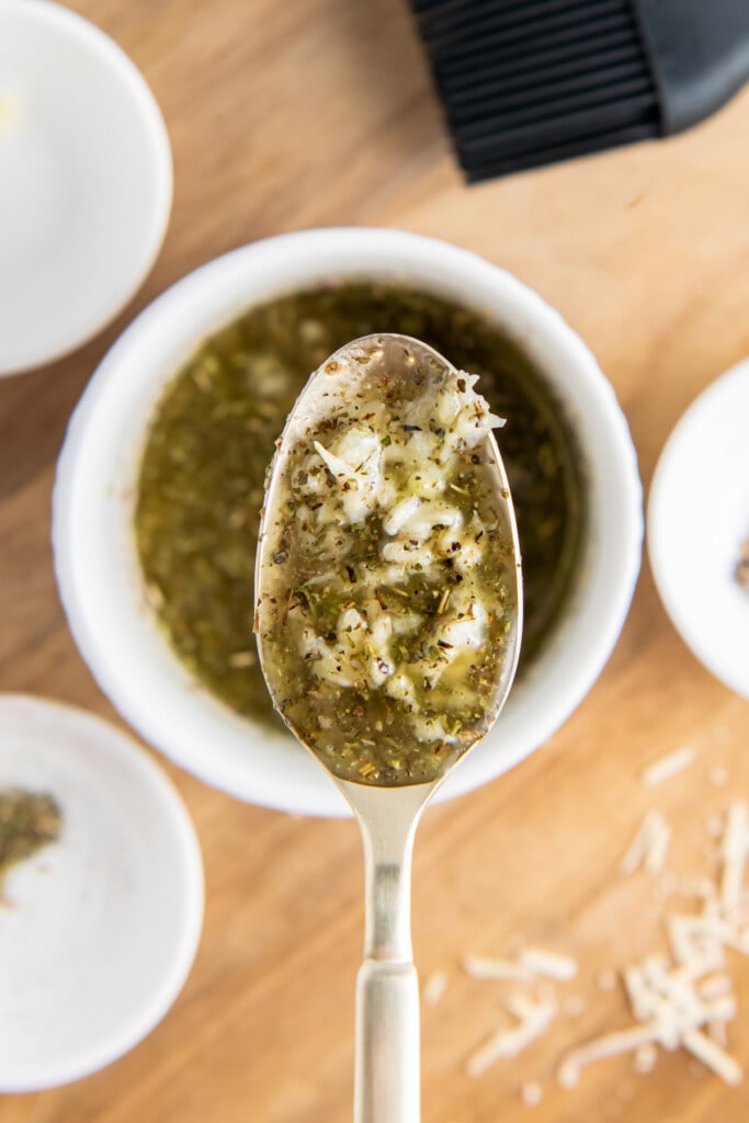 A spoonful of herb glaze.