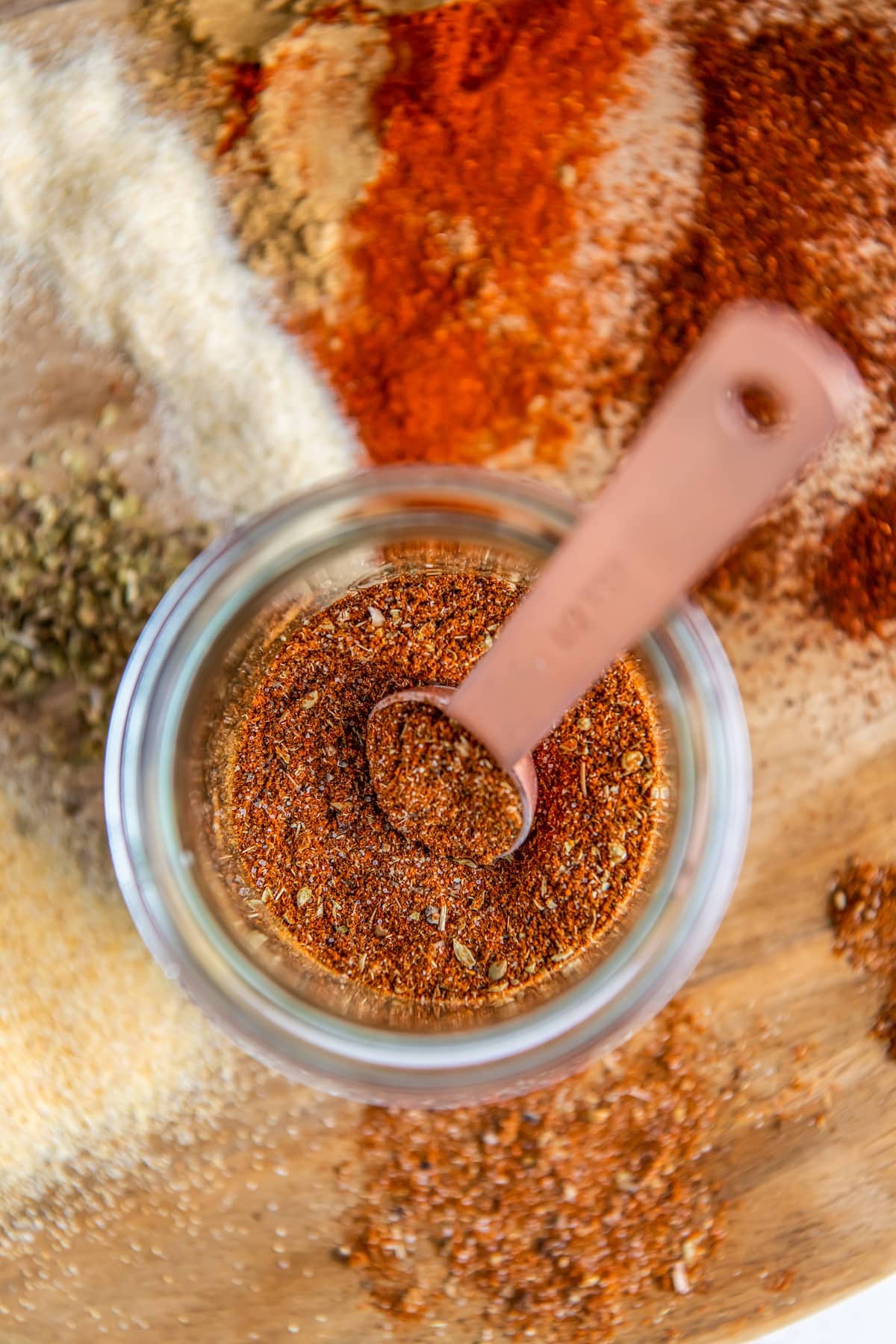 Chicken taco seasoning mixed in a mason jar.