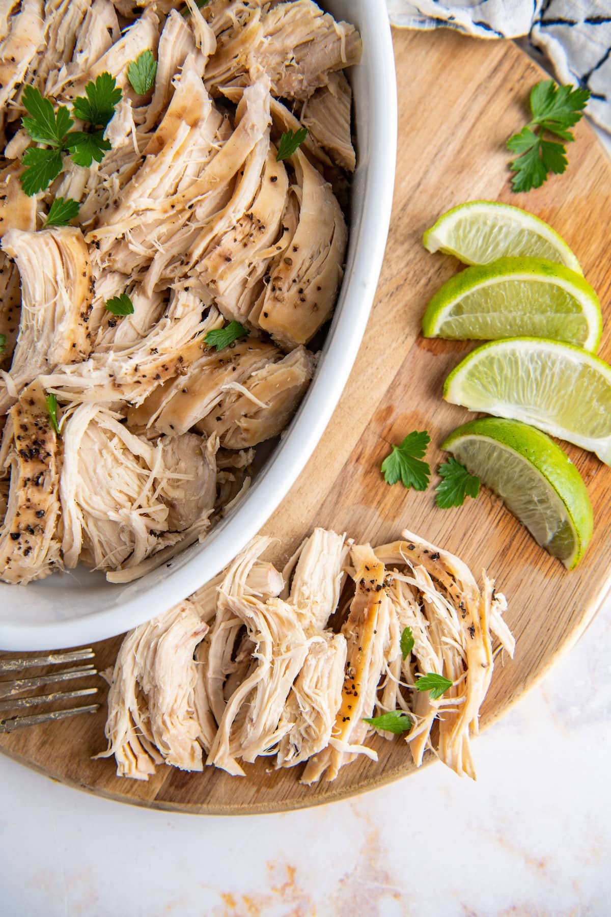 Shredded chicken flavored with lime and cilantro.