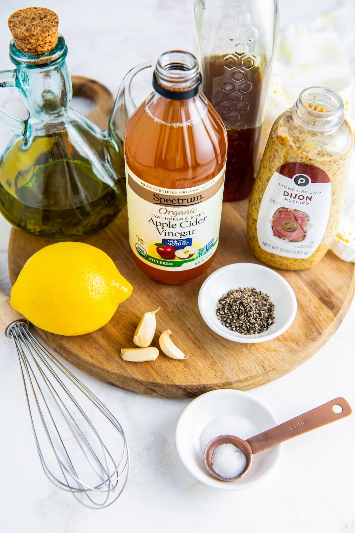 Ingredients for honey mustard salad dressing.