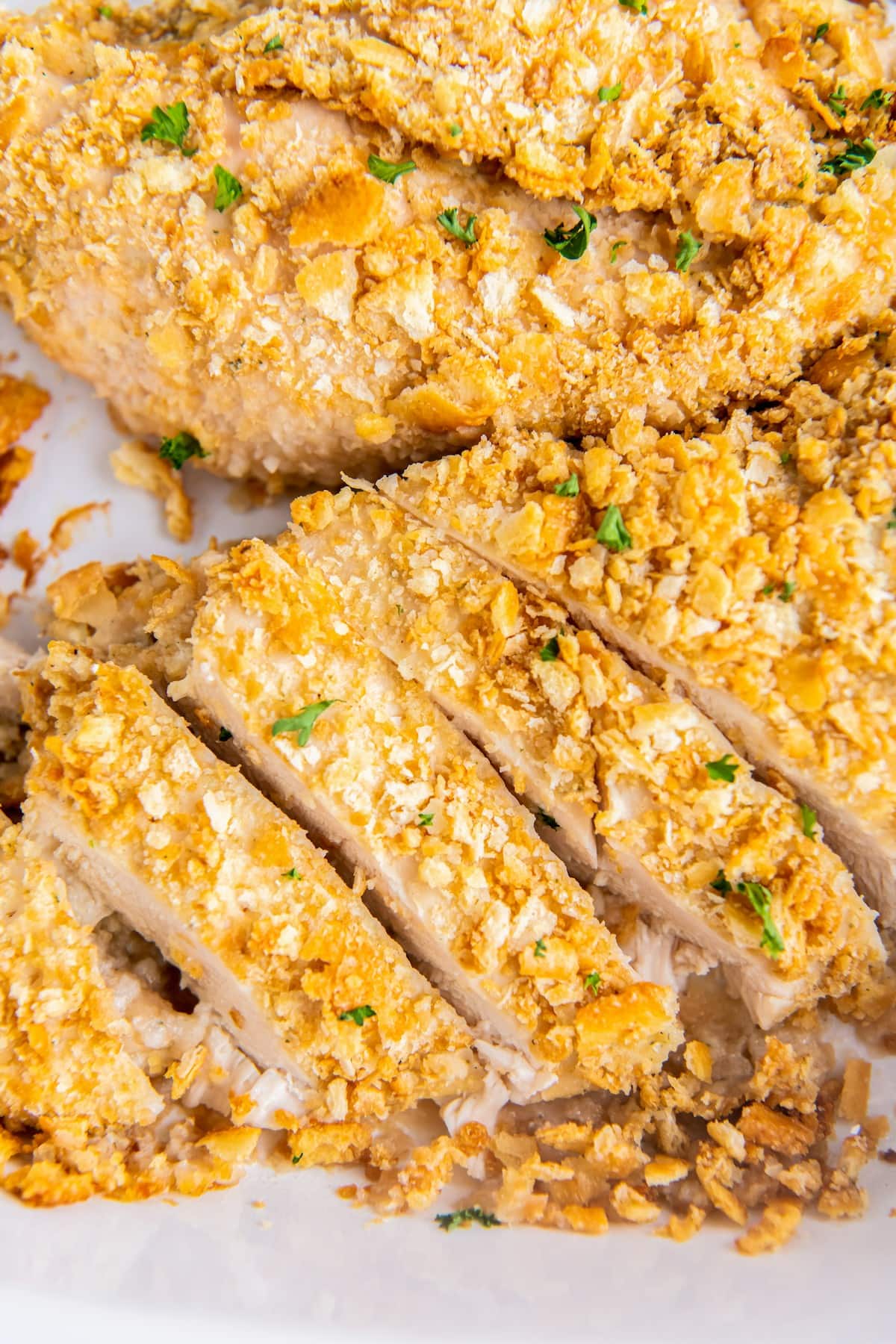 Slices of ritz cracker chicken breast.