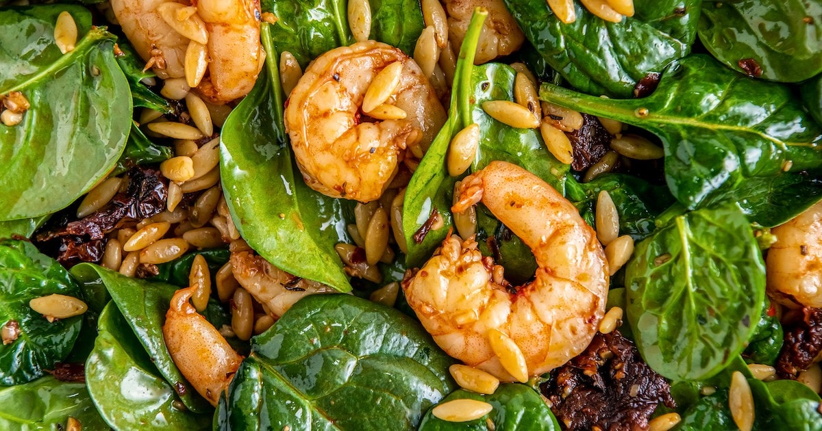 Shrimp and orzo salad cooked with sun-dried tomatoes.