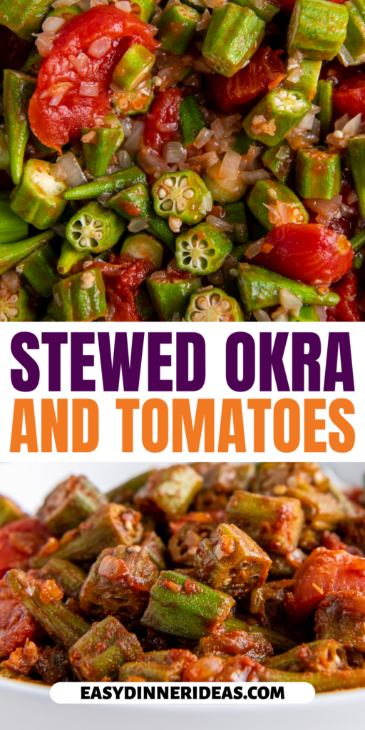 Okra and tomatoes before and after being stewed in a skillet.