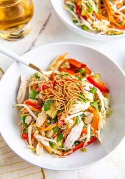 Asian chicken salad with fresh, chopped vegetables.