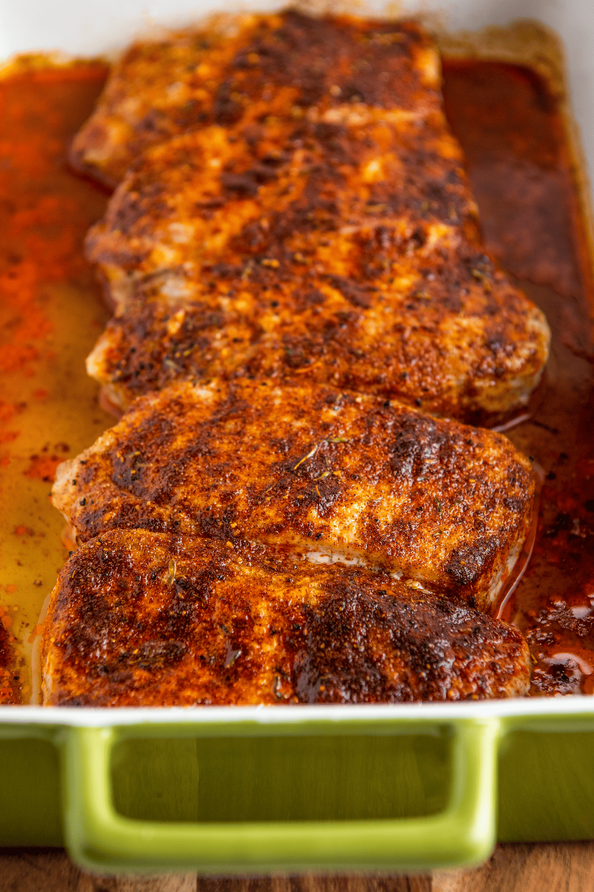 Pork seasoned with paprika and thyme.