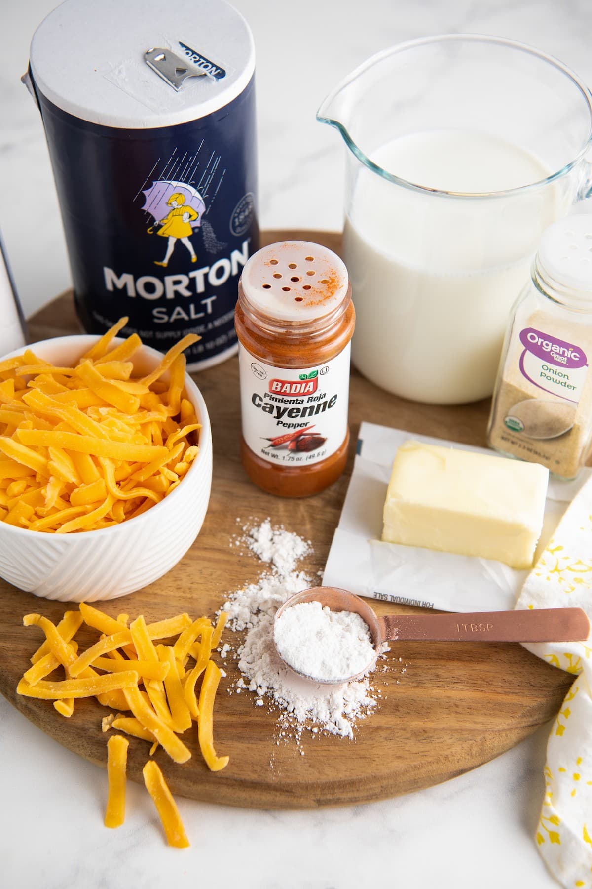 Ingredients for homemade cheese sauce.