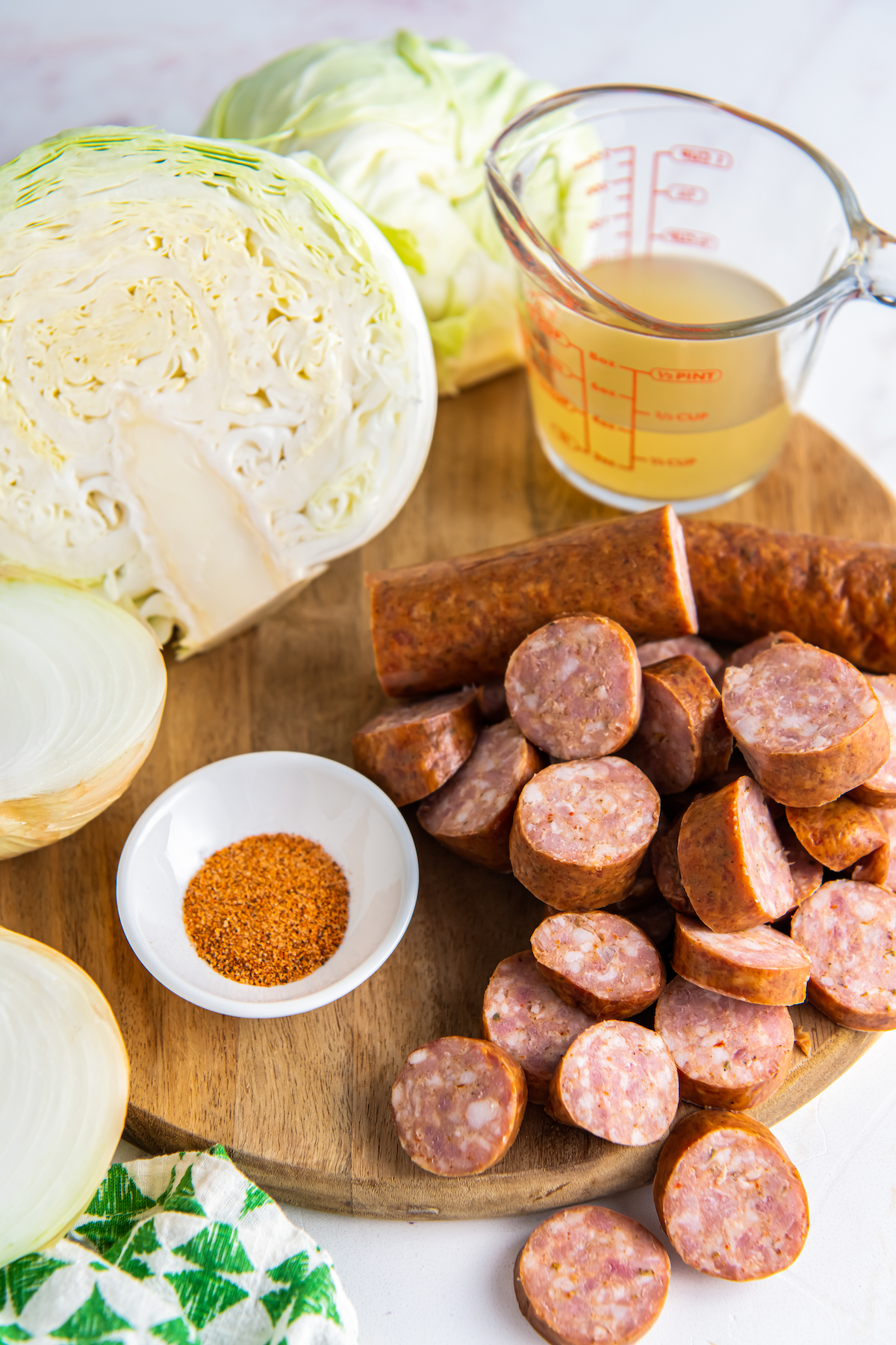 Ingredients for cabbage and sausage.
